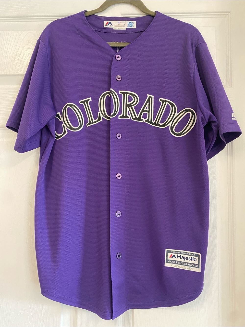 Majestic #28 Arenado Purple Colorado Button-Up Baseball Jersey